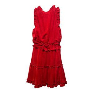 Women's Red Gingham and Ruffled Sleeveless Dress, Size Small